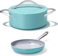 Ceramic Nonstick Cookware Set 8 Fry Pan &amp 4.5qt Dutch Oven PFAS/PTFE/PFOA Free Even Heat Distribution All Cooktops Compatible Oven Safe to 500°F (Caribbean Blue)