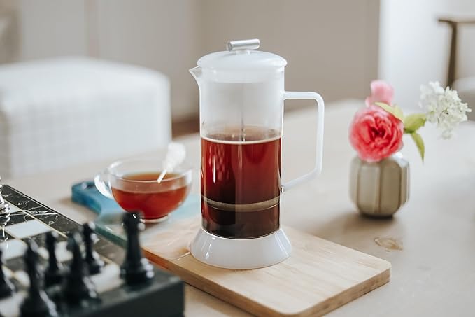 Teabloom Toulouse Borosilicate Glass Tea Press and Coffee Maker with No Plastic 24-Ounce (700 mL) - Dawn Rose