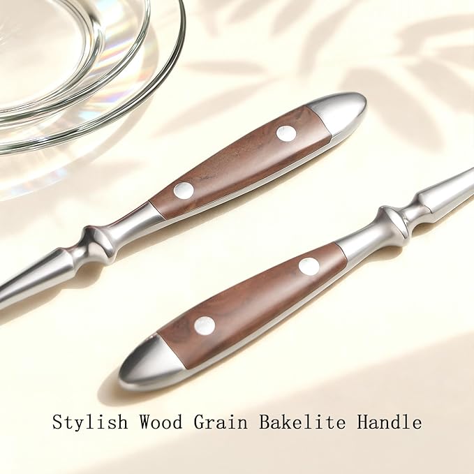 Dinner Forks 8-Pack Stainless Steel Dinner Forks 7.9 Inches with Wood Grain Bakelite Handle For Salad Noodle Dishwasher Safe