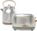Haden Heritage 4 Slice Wide Slot Stainless Steel Toaster Bundled with 1.7 Liter Stainless Steel Electric Water Kettle Steel &amp Copper