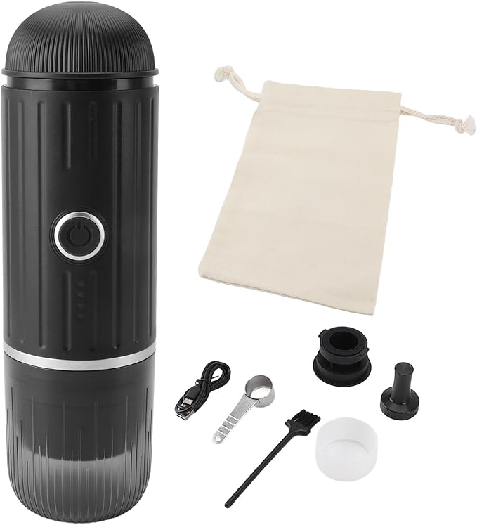 Portable Electric Espresso Machine Self-Heating Automatic Extraction 80ml Mini Coffee Maker for Camping/Travel/RV/Hiking/OfficeUSB-C &amp Car Charger(Black)(Black)