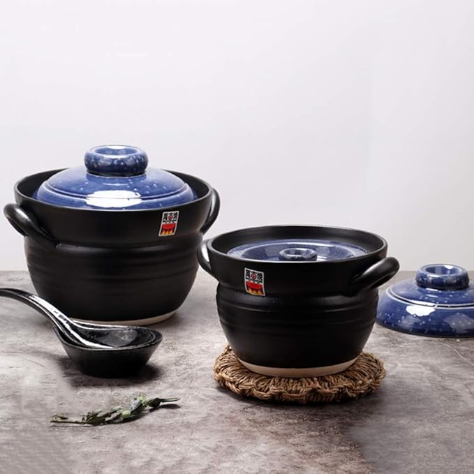 Earthenware Clay Rice PotJapanese Stone Rice CookerStove Stew PotHot PotCeramic Casserole with LidHeat Resistant Stock Pot for Steam Simmering F 2l (E 1L)