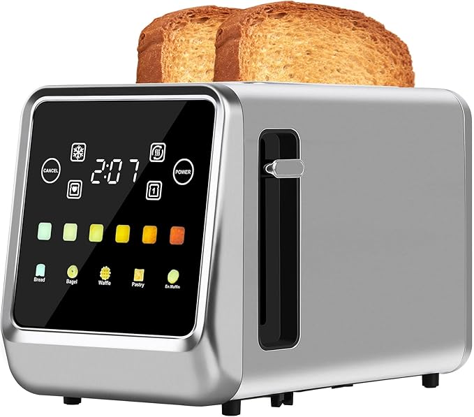 Touch Screen Toaster 2 Slice Bagel Toasters with LCD Display Stainless Steel Smart Digital Toasters with Single Slot ToastingExtra Wide Slots Toaster with Memory/Bagel/Defrost/Reheat Functions