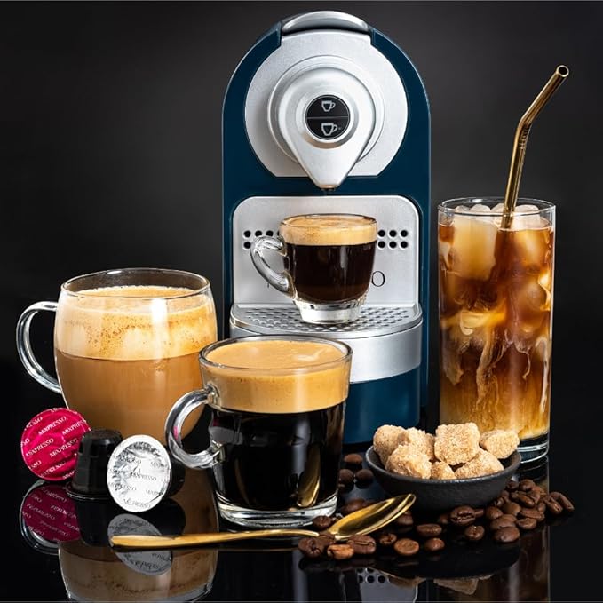 Mixpresso Blue Espresso Machine for Nespresso Compatible Capsule Single Serve Coffee Maker Programmable for Espresso Pods Premium Italian 19 Bar High Pressure Pump 27oz 1400w Capsule Coffee Maker