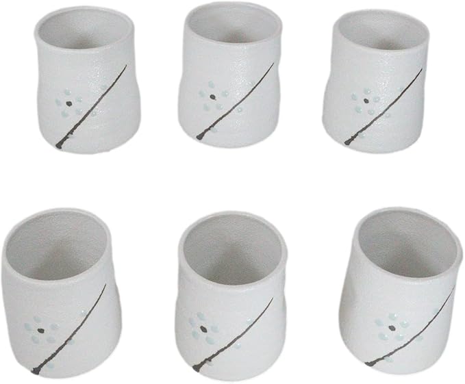 Ebros Gift Modern Yukino Hana Snow Flowers Ceramic Dinnerware Serveware Kitchenware Set Oriental Asian Restaurant Supply (Pack Of 6 Reactive Glaze Tea Cups 9oz)