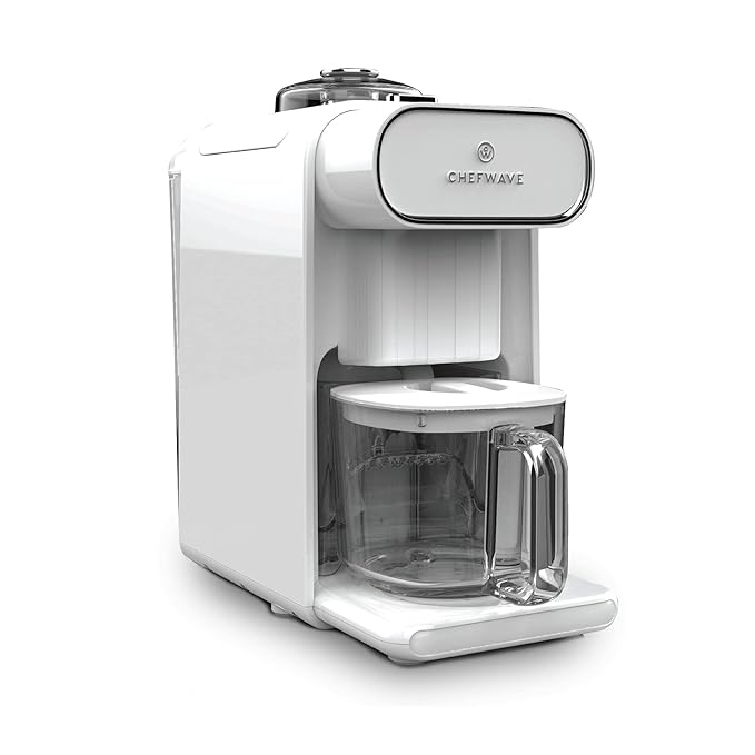 ChefWave Milkmade Soy Milk Maker – 6-in-1 Plant-Based Milk Machine for Almond Oat Soy Cashew Coconut &amp Macadamia – No Soaking Auto-Clean Delay Start Glass Pitcher – White