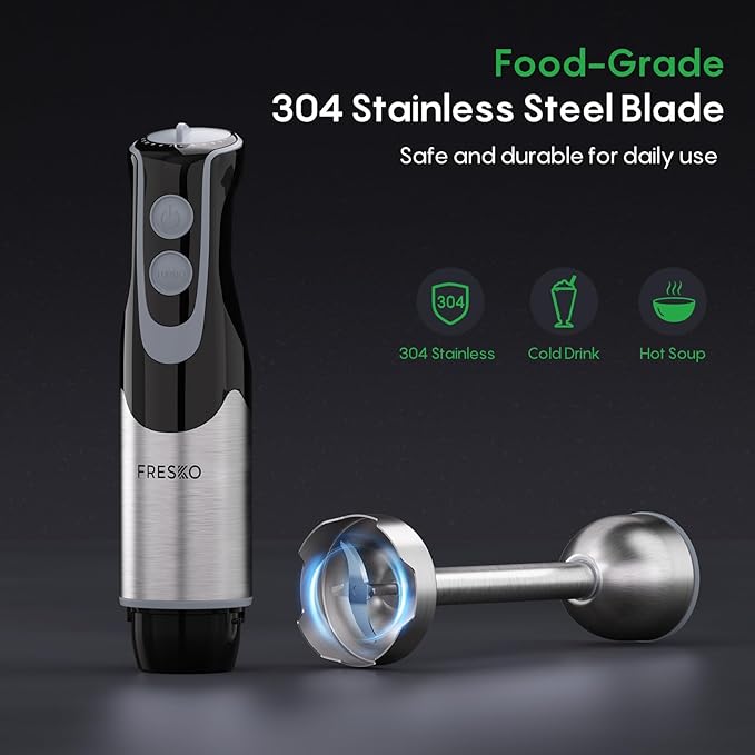FRESKO Immersion Handheld Blender 500W with 700ml Beaker 12-Speed &amp Turbo Mode Hand Blender Stick 304 Stainless Steel Blades for Soup Smoothie Puree Baby Food