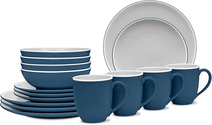 Noritake ColorTrio Blue 16-Piece Coupe Dinnerware Set Service for 4