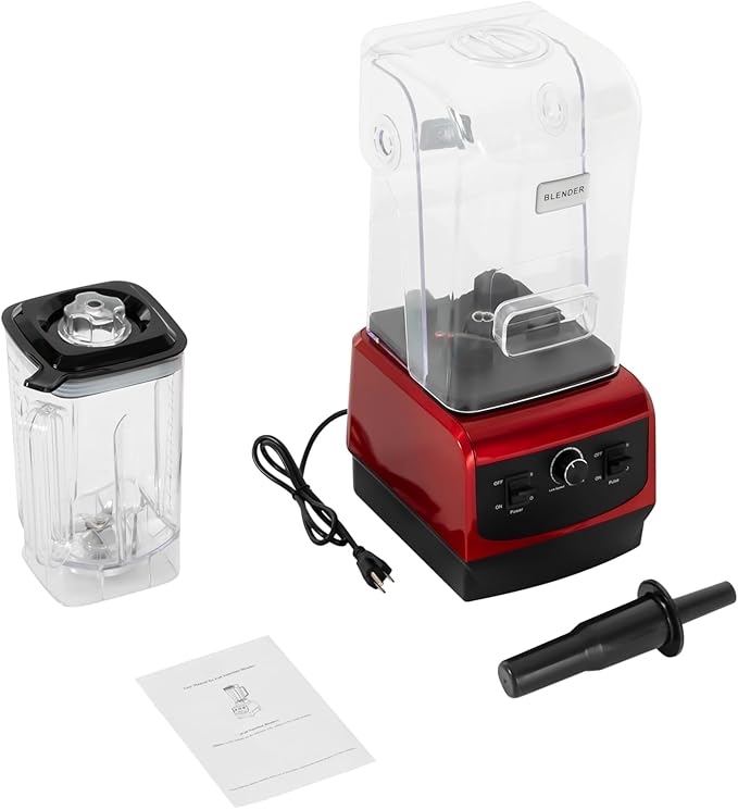 Commercial Blender with Soundproof Cover Professional Smoothie Machine 74.4oz Capacity Removable Shield 420 Stainless Steel Blade for Kitchen Fruits Shakes Smoothies and Frozen Drinks (Red)