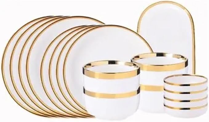 Dinner Sets Gold Bright White Porcelain Dinner Sets Ceramic Bowl Dish Plates Set Porcelain Dinnerware For Household HotelBright 4people Set