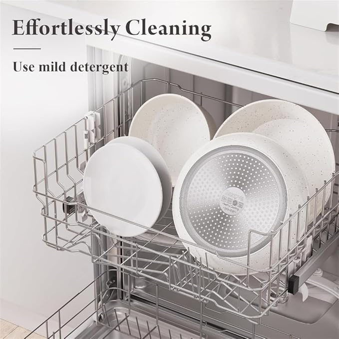 19 Pcs Pots and Pans Set Non Stick Ceramic Cookware Set with Removable Handles Induction Kitchen Cookware SetsCream WhiteOne Size