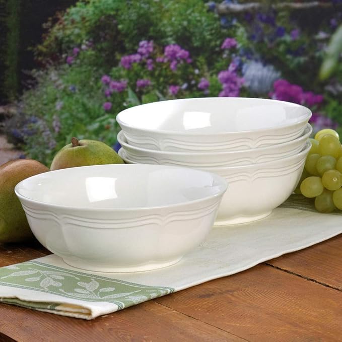 Mikasa French Countryside 40-Piece Dinnerware Set Service for 8 White &amp French Countryside Cereal Bowl 7-Inch Set of 4 White - F9000-421 30 ounces