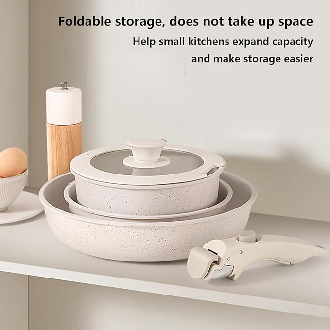 Pots and Pans Set Non Stick Dishwasher Safe with Lids Induction Kitchen Cookware Nonstick Cooking Set with Removable Handle Stain &amp Scratch-Resistant PFAS/PFOA Free15 Pieces
