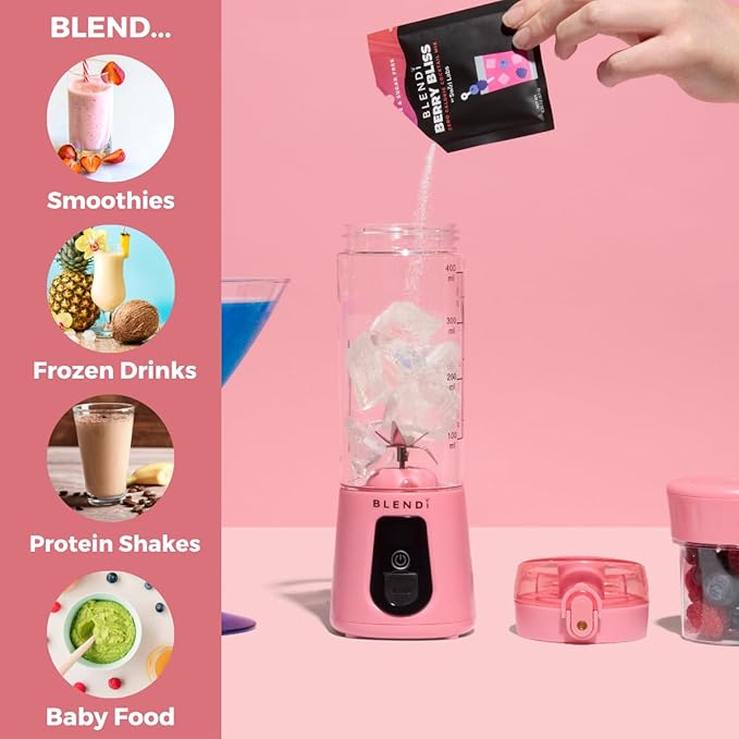 BLENDi Pro+ Portable Blender (17.5oz Blush) – Upgraded 120W Motor USB-C Rechargeable Cordless Personal Blender – BPA-Free Self-Cleaning Travel-Friendly New 2025 Model