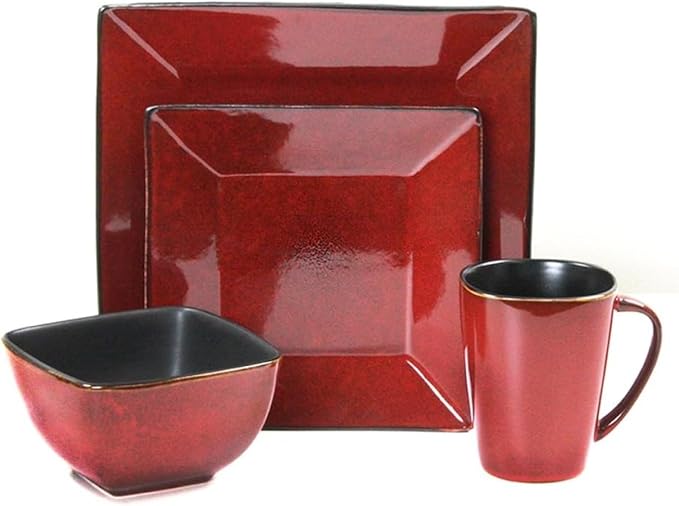 16-Piece Modern Stoneware Dinnerware Set – Bold Color Block Design Premium Tableware for 4