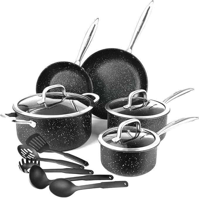 13pcs Cookware Set Non-stick Pan Frying Including 2 Pans 3 Soup Pots Lids and 5 Dishes