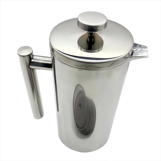 Premium Stainless Steel French Press Coffee Maker (5 Pack Filter)- 34oz/1L Thermal Insulated 304 Rust-Proof Metal Press - Heat-Resistant Ergonomic Handle BPA Free(Dishwasher Safe)