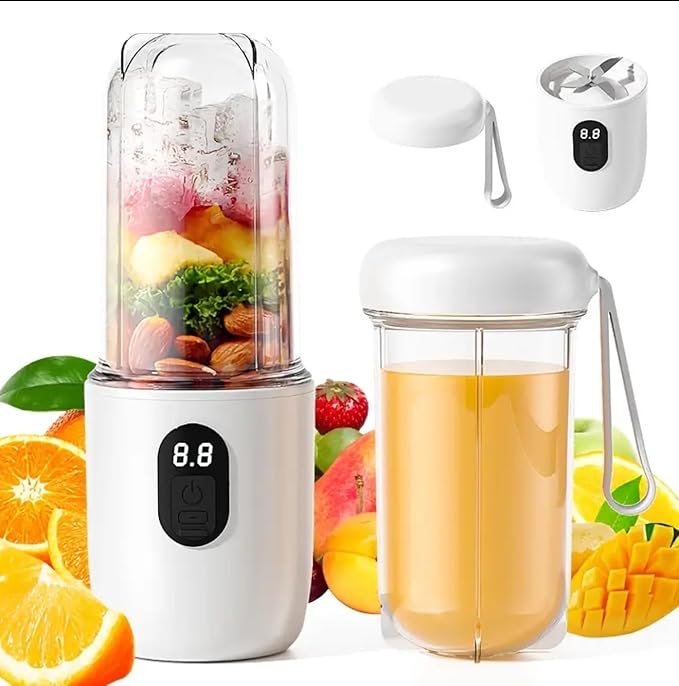 Portable Personal Blender 17oz/500ml USB Rechargeable with Digital Display 40W Quiet Operation Self-Cleaning Detachable Design for Smoothies Ice Crushing Juice White