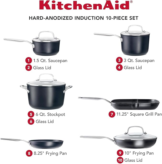 KitchenAid Hard Anodized Induction Nonstick Cookware Pots and Pans Set 10 Piece Matte Black