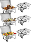Professional Buffet Food Warmer Set – 8QT Rectangular Stainless Steel Chafing Dishes – Includes Water Pan Lid &amp Fuel Holders – Portable Chafer for Catering Parties Events – 6-Pack