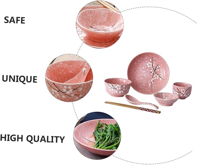 Floral Dinnerware Set Porcelain Dinnerware Set Pink Cutlery Japanese Plates Elegant Kit