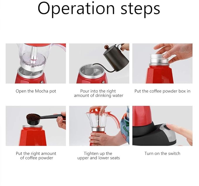 Aluminum Alloy Electric Coffee Pot Electric Moka Pot for Home for Office Making Coffee(red)