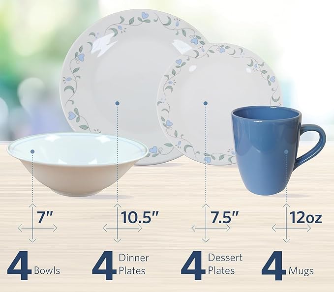 EUROSTAR Blue Meadow 16-Piece Dinnerware Set Service for 4