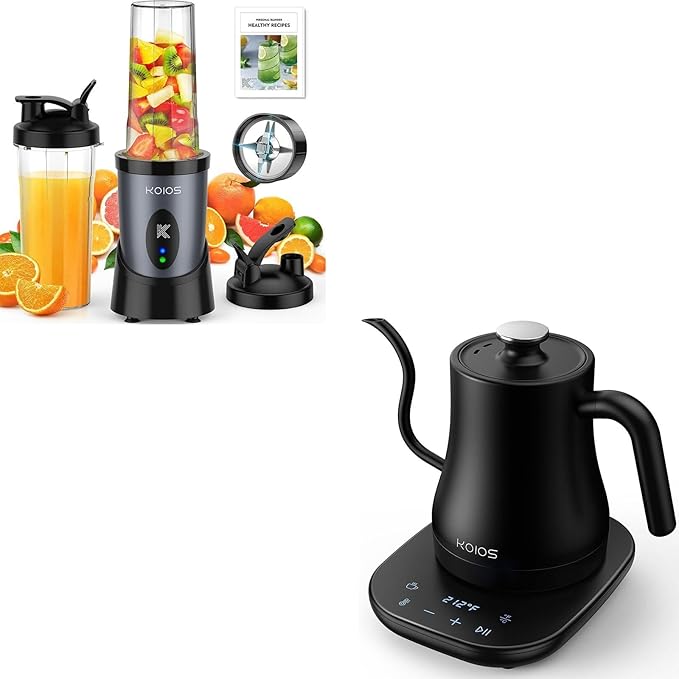 KOIOS Smoothie Blender 900W Personal Blender for Shakes and Smoothies with Temperature Control Gooseneck Electric Kettle