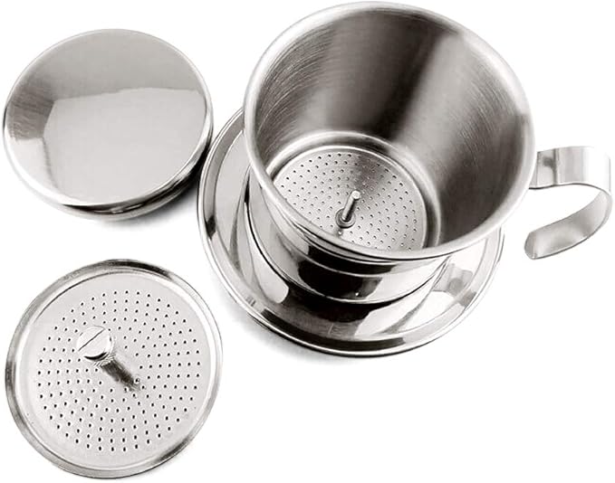TOPINCN Vietnamese Coffee Drip Filter Stainless Steel Pour Over Coffee Maker Portable Coffee Drip Brewer for Home Office Travel (Silver)