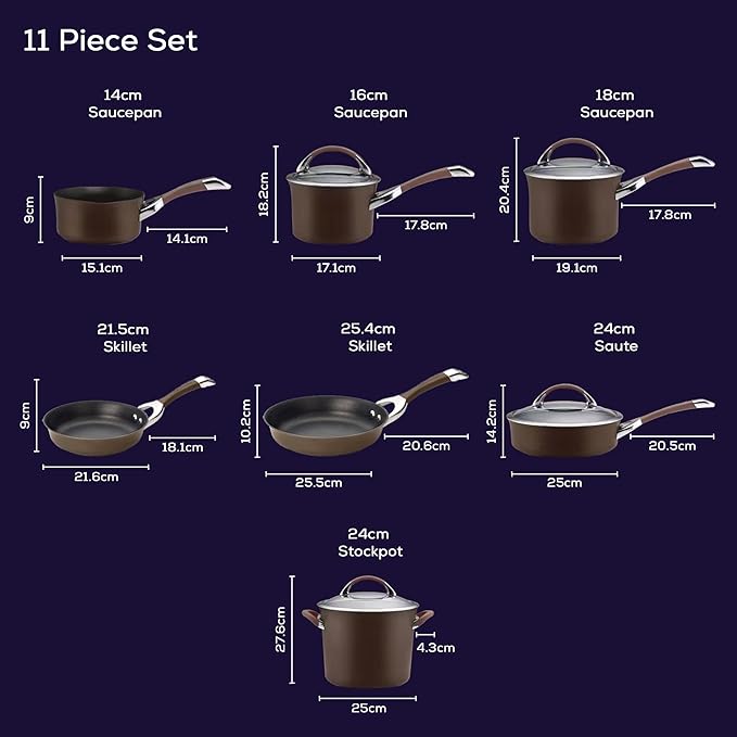 Circulon Symmetry Dishwasher Safe Hard Anodized Nonstick Cookware Pots and Pans Set 11-Piece Chocolate