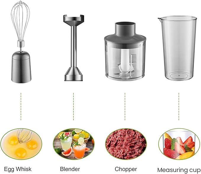 Handheld Stick Blender Electric Stick Immersion Mixer with Whisk &amp Food Chopper Powerful 1000W Motor and 304 Stainless Steel Blade Delicately Mixing for Making Smoothies Soups Juices