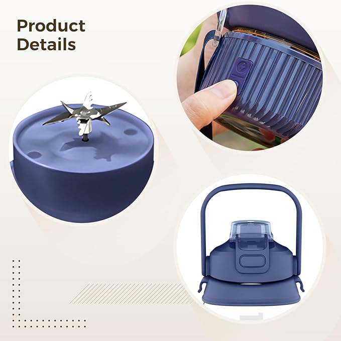 Rechargeable Portable Blender 1100 Ml Juice Maker with Dual Lids Ideal for Travel and Outdoor Activities with Straw and Strap