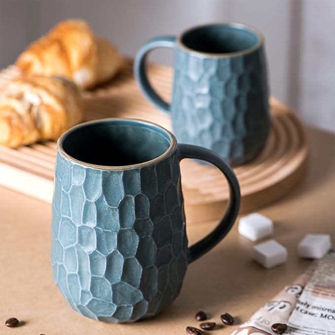 Ceramic Dinnerware Set 17 Pcs Matte Blue Porcelain Dinner Set Porcelain Bowls and Plates Sets Nordic Style Tableware Combination Set Cereal Bowl/Soup Plate/Mug Set Service for 4