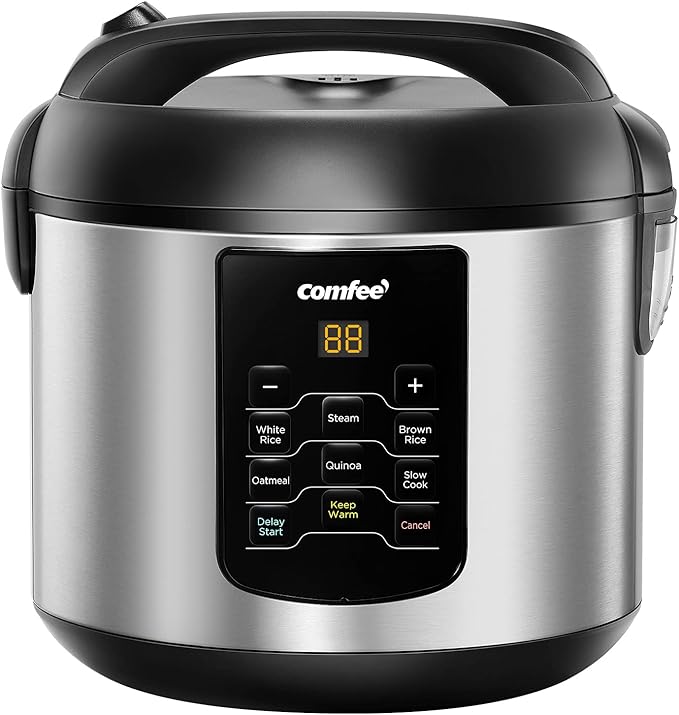COMFEE' Rice Cooker Small 8 Cups Cooked(4 Cups Uncooked) 6-in-1 Stainless Steel Multi Cooker Slow Cooker Steamer &amp COMFEE' Glass Electric Tea Kettle &amp Hot Water Boiler 1.7L Bundle