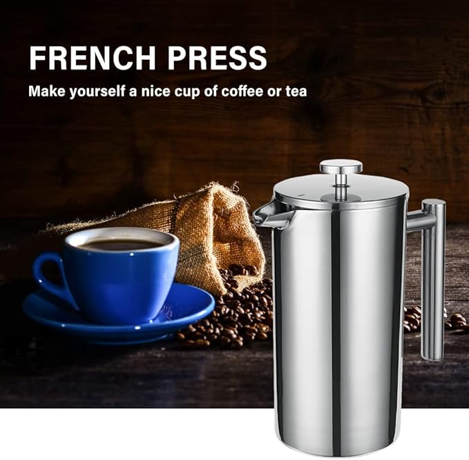 Topyond French Press Coffee Maker 304 Stainless Steel 800ml Triple Filter Thermal Coffee Press with Anti Scald Handle for Home Camping &amp Office