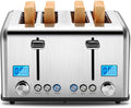 Roter Mond Countdown Stainless Steel 4 Slice Toaster with Bagel Defrost Cancel Function Dual Toaster Extra Wide Slots 6 Shade Settings Removable Crumb Trays 1650W