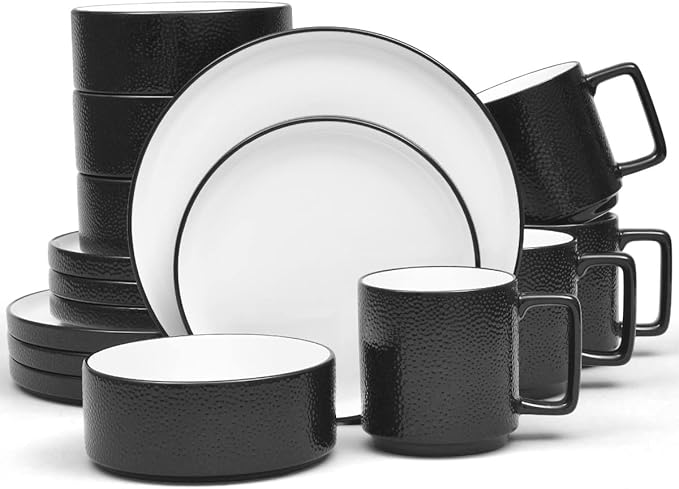 Noritake ColorTex Stone Black 16-Piece Dinnerware Set Service for 4