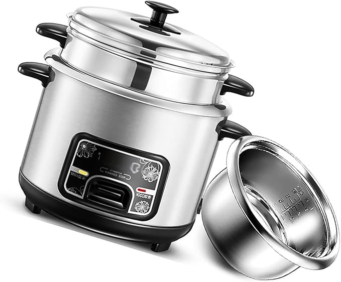 Rice Cooker - Rice Cooker and Steamer-Warm Function (2/3/4/5L) 201 Stainless Steel Liner Rice Cooker with Steamer Basket with Spatula and Measuring Cup for 1-7 People(5L)