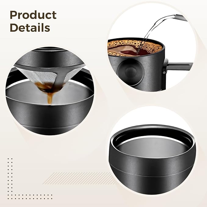 16 oz Camping Pour Over Coffee Maker Set Portable Coffee Kit with Foldable Stainless Steel Filter Insulated Mug and Spoon Coffee Dripper Set for Travel Backpacking Office Home