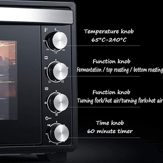 Electric Convection Oven Air Fryer 40L Large Capacity 60min Timer Built-in Baking Light 90°C to 230°C Temperature Control for Toasting Baking and Broiling
