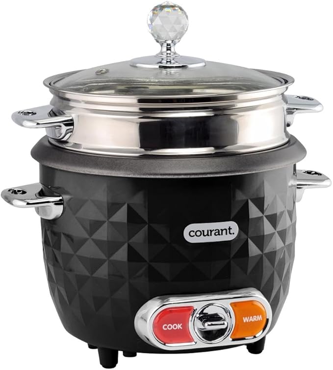 Courant 10-Cup (Cooked) / 5-Cup Uncooked Rice Cooker and Steamer with One-Touch Operation Automatic Keep Warm Function and Chrome Accents Black