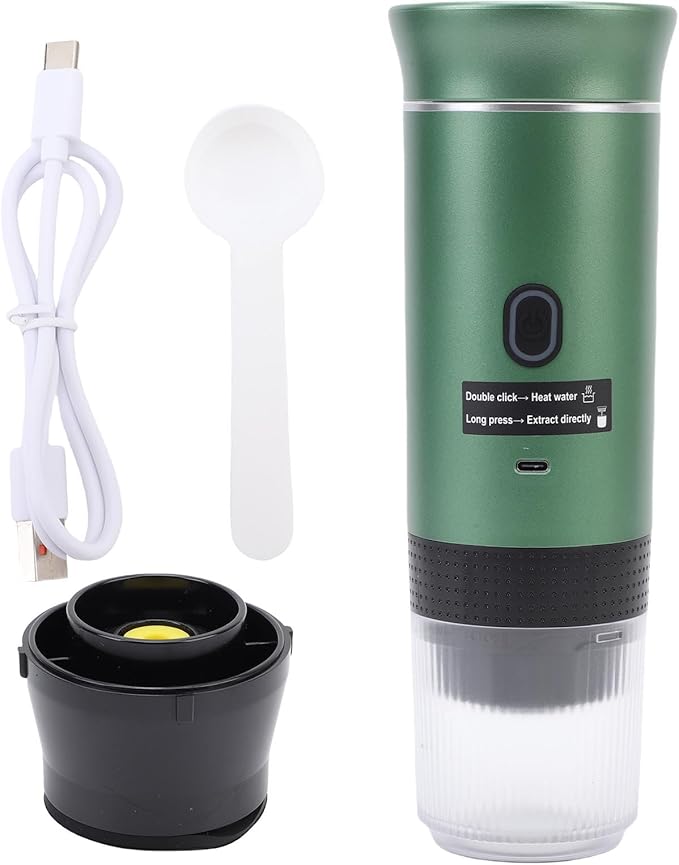 AUNMAS Automatic Portable Coffee Maker Electric Machine Mini Travel Coffee Maker with USB C Charging 20 Bar Pressure for Camping RV Office Travel (green)