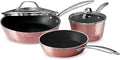 Luxurious Ceramic 5 Piece Rose Gold Cookware Set with Glass Lids Lightweight Scratch-Resistant Dishwasher and Oven Safe up to 500°F
