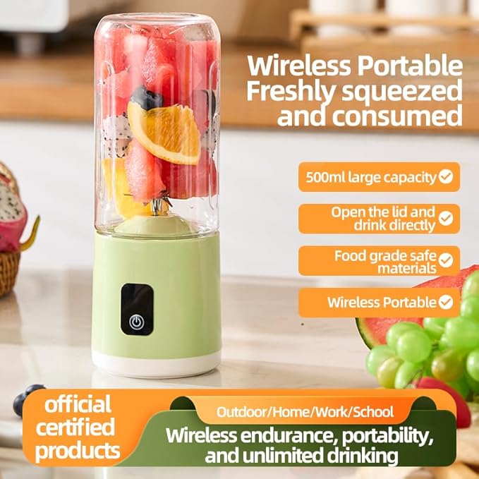 Portable Blender for Smoothie 35W Personal Blender with 12 Stainless Steel Blades Rechargeable USB-C Electric Juicer for Protein Shake &amp Juicing Travel Gym Office (Green)