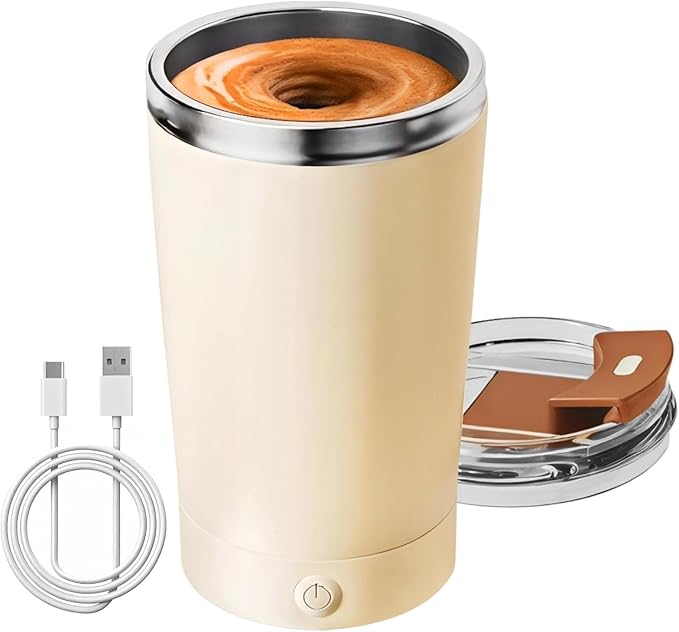 Self-Stirring Mug 400Ml Rechargeable Stirring Cup With Detachable Base 304 Stainless Steel Type-C Charging Coffee And White