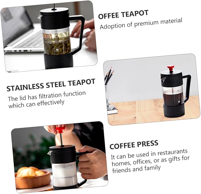 Happyyami Glass Plunger Coffee Maker 350ml Heat-resistant Borosilicate Glass Coffee Pot Stainless Steel Press for Home Brewing Tea