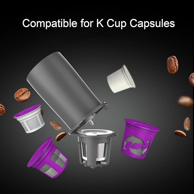450ml Portable Drip Coffee Travel Mug Side Leakage Proof Sharing Cup Lid Drip Coffee Machine with 3 Capsules for K Cup Capsules (Grey and White)