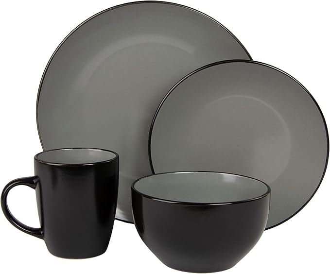 10 Strawberry Street 16 Piece Two Tone Coupe Dinnerware Set - Black/Gray