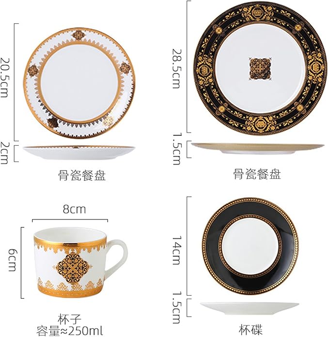 Elegant Bone China Dinnerware Set for 6 – Coffee Cup Saucer &amp 8”/10” Plates – Luxury dishes set for Housewarming Anniversary or Mother’s Day Present gift for Wife DLCP-5