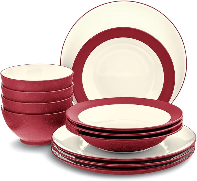 Noritake Colorwave Raspberry 12-Piece Coupe Dinnerware Set Service for 4
